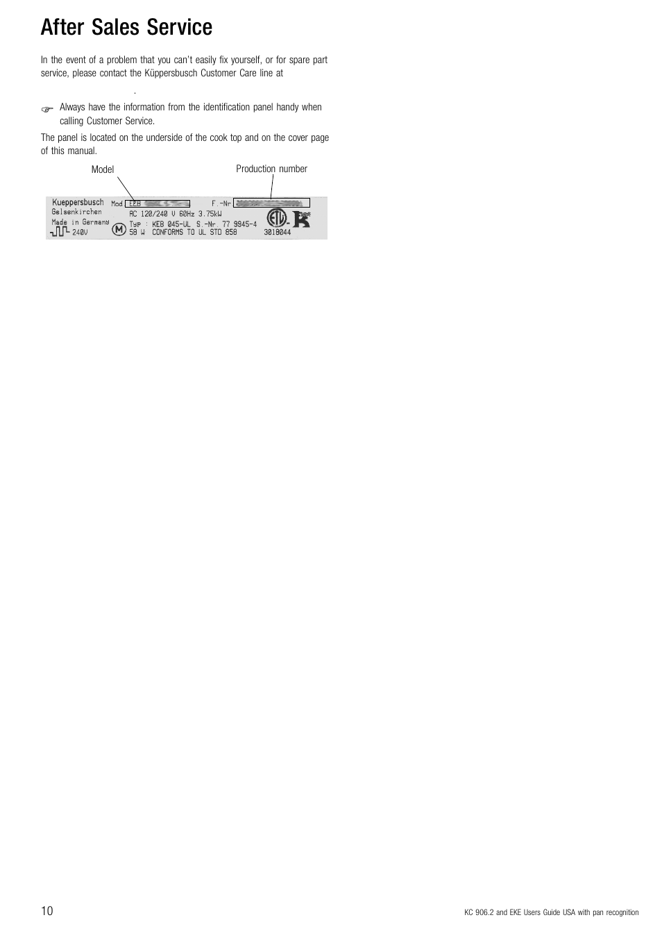 After sales service | Kuppersbusch USA EKE 854.2 User Manual | Page 10 / 12