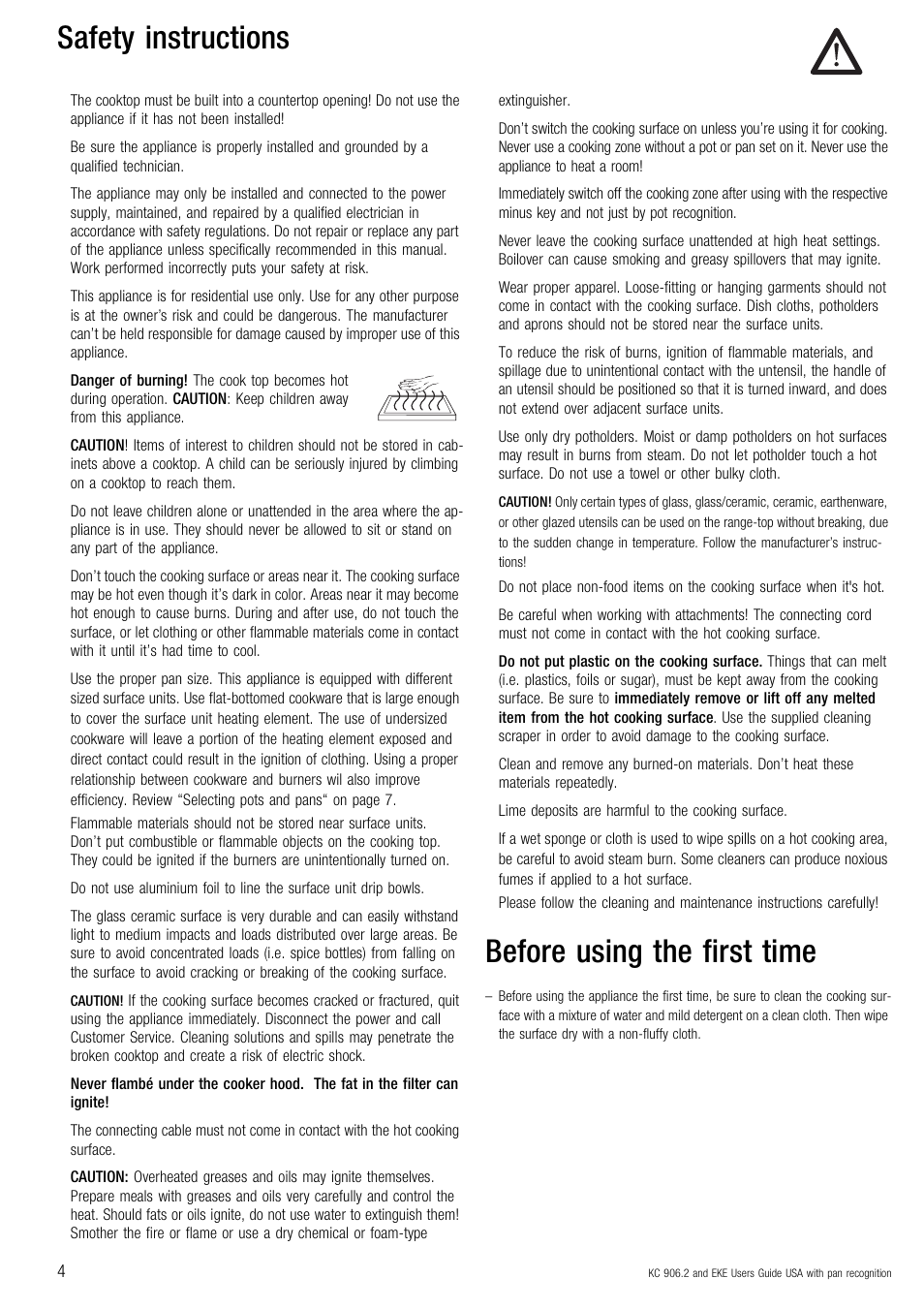 Safety instructions, Before using the first time | Kuppersbusch USA EKE 854.2 User Manual | Page 4 / 12