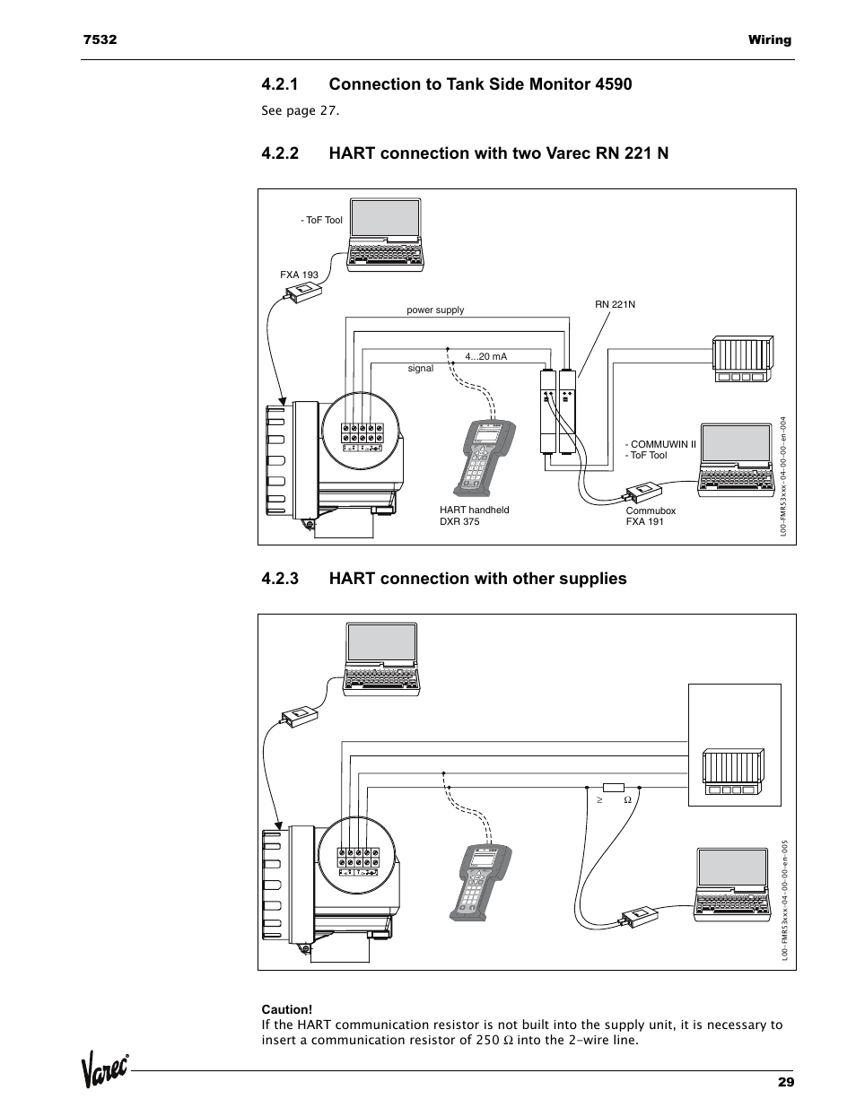 1 connection to tank side monitor 4590, 2 hart connection with two varec rn 221 n, 3 hart connection with other supplies | Se e page 27, Field communicator | Lightning Audio 7532 User Manual | Page 29 / 106