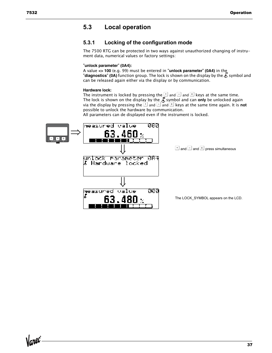 3 local operation, 1 locking of the configuration mode, Local operation | Lightning Audio 7532 User Manual | Page 37 / 106