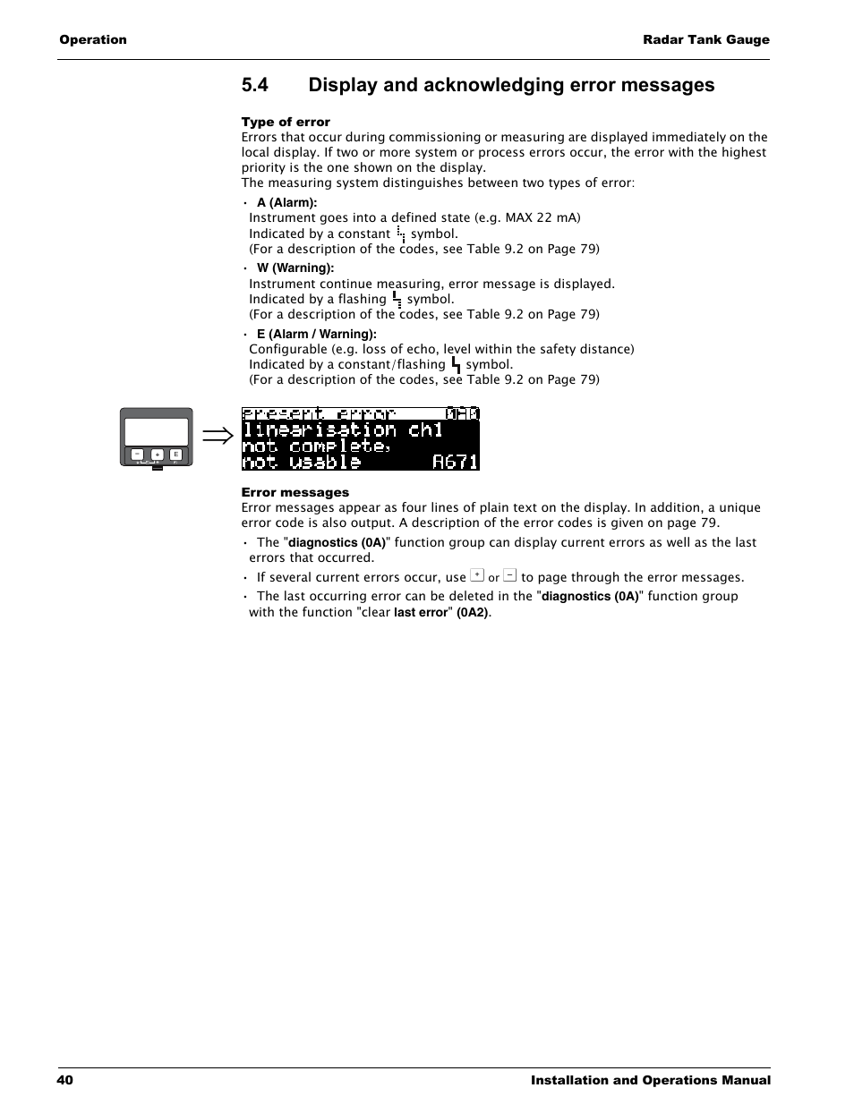 4 display and acknowledging error messages, Type of error, Error messages | Display and acknowledging error messages . 40 | Lightning Audio 7532 User Manual | Page 40 / 106