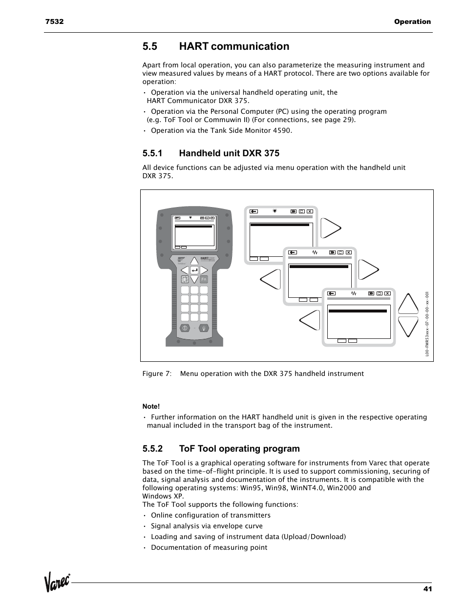 5 hart communication, 1 handheld unit dxr 375, 2 tof tool operating program | Hart communication, Dsdmdm df das. asdas fa asas la | Lightning Audio 7532 User Manual | Page 41 / 106