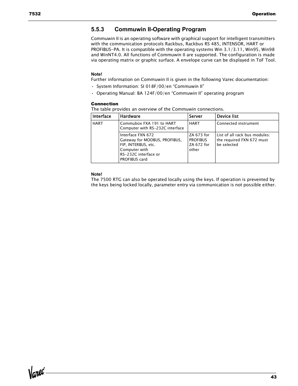 3 commuwin ii-operating program, Connection | Lightning Audio 7532 User Manual | Page 43 / 106