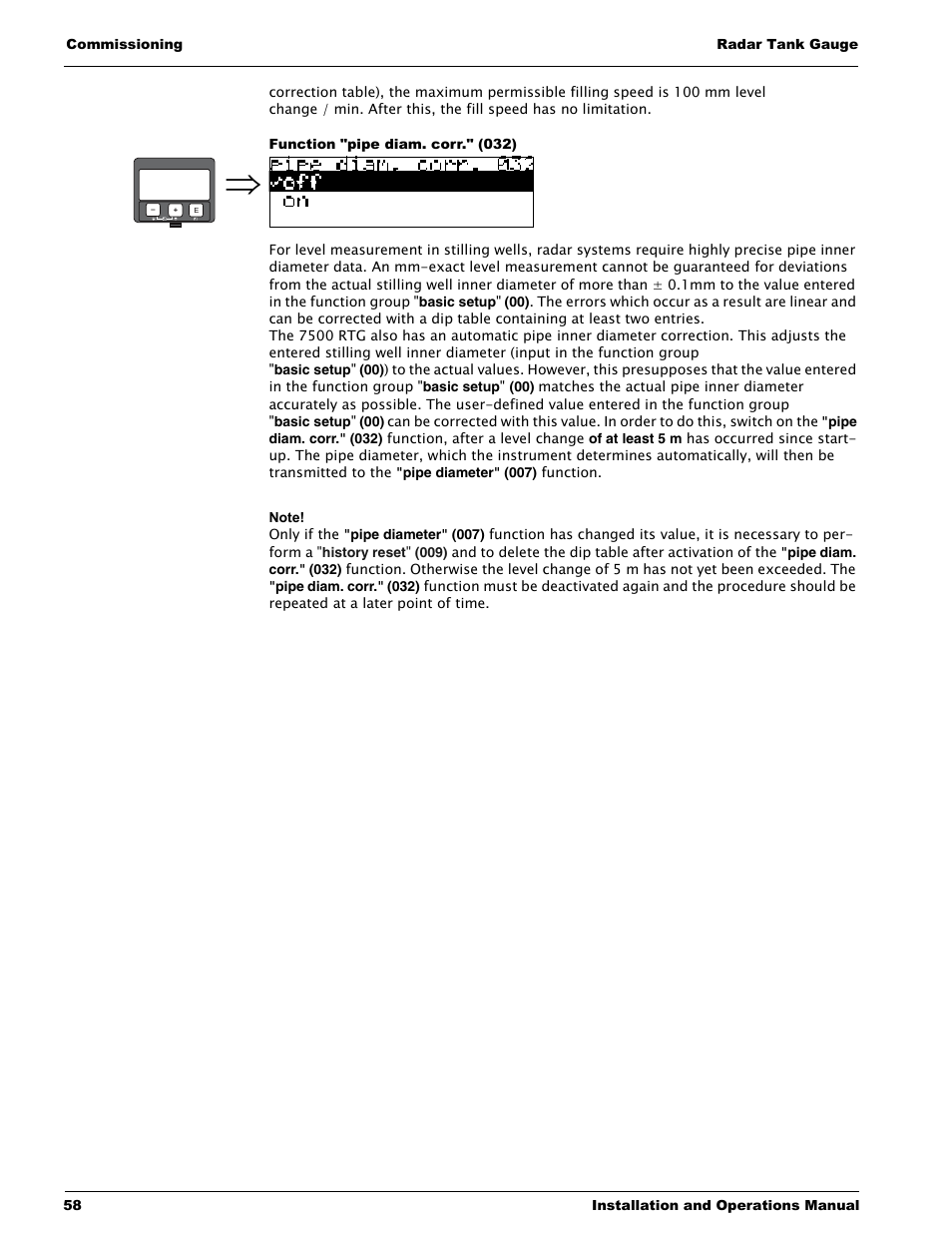 Function "pipe diam. corr." (032) | Lightning Audio 7532 User Manual | Page 58 / 106