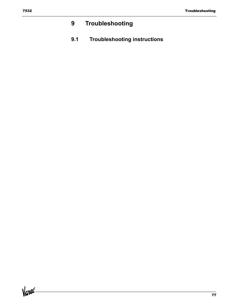 9 troubleshooting, 1 troubleshooting instructions, Troubleshooting | Troubleshooting instructions, 9troubleshooting | Lightning Audio 7532 User Manual | Page 77 / 106