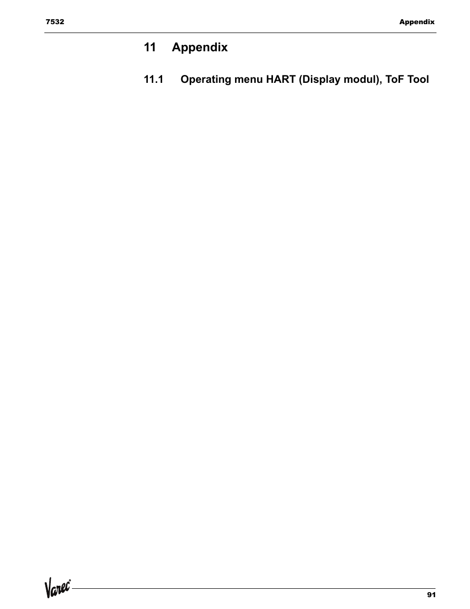 11 appendix, 1 operating menu hart (display modul), tof tool, Appendix | Lightning Audio 7532 User Manual | Page 91 / 106