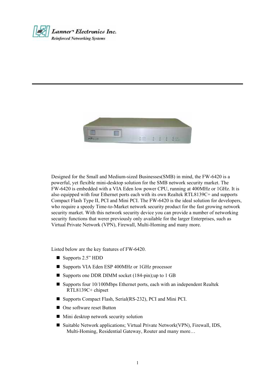 Getting started, 1 introduction | Lanner electronic FW-6420 User Manual | Page 7 / 48
