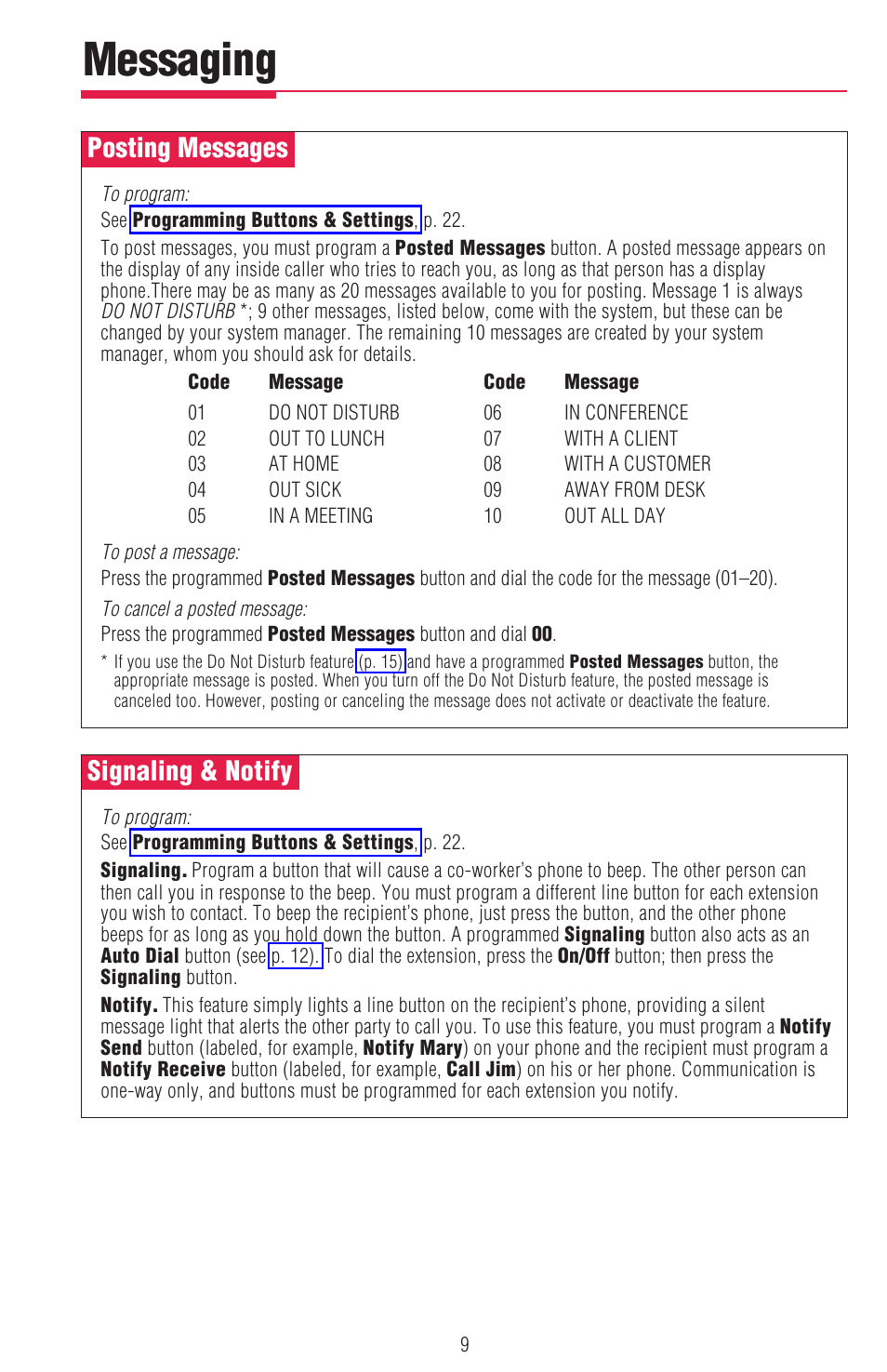 Posting messages, Signaling & notify, Posting messages, signaling & notify | Messaging | Lucent Technologies MDW 9000/9010 User Manual | Page 11 / 28