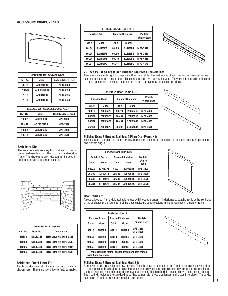 Accessory components, Arch door kits, Brickaded panel liner kit | Lucent Technologies MPB-33 User Manual | Page 17 / 28