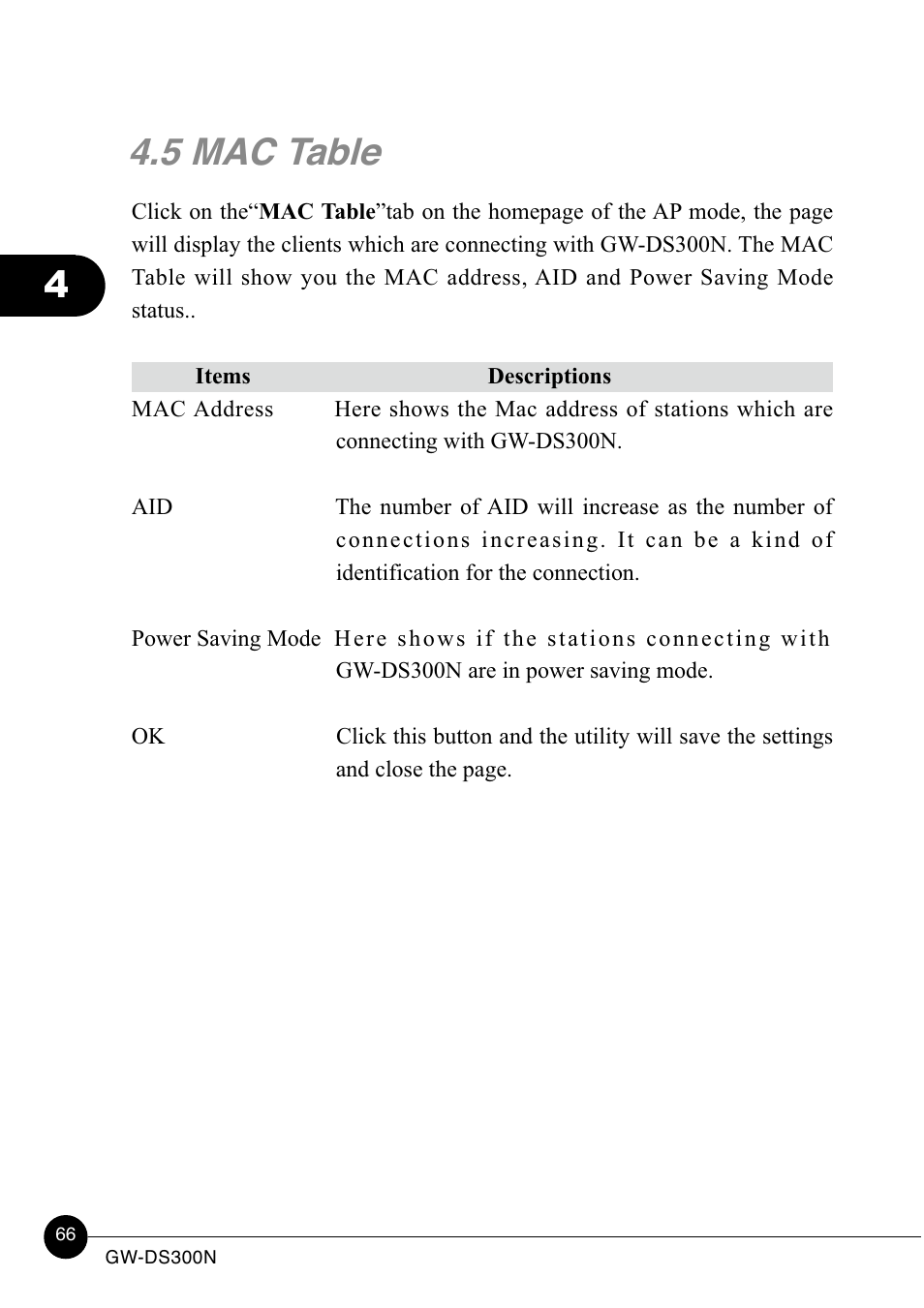 5 mac table | Lucent Technologies GW-DS300N User Manual | Page 70 / 78