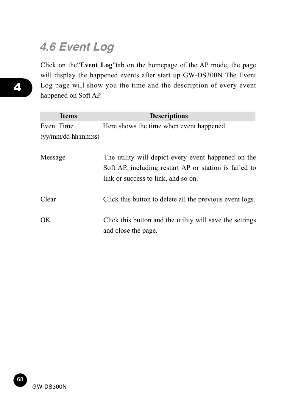 6 event log | Lucent Technologies GW-DS300N User Manual | Page 72 / 78