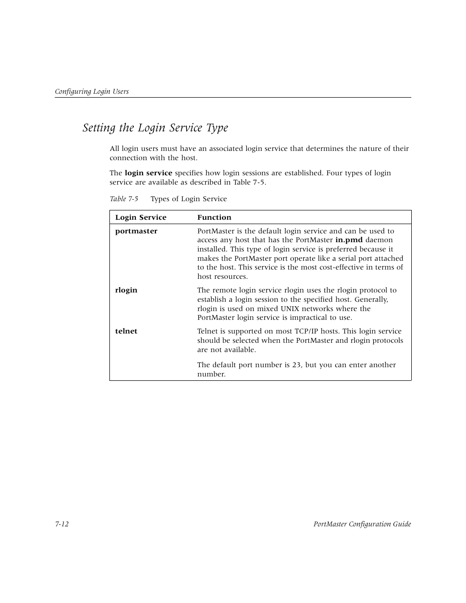 Setting the login service type, Setting the login service type -12 | Lucent Technologies PortMaster User Manual | Page 126 / 364