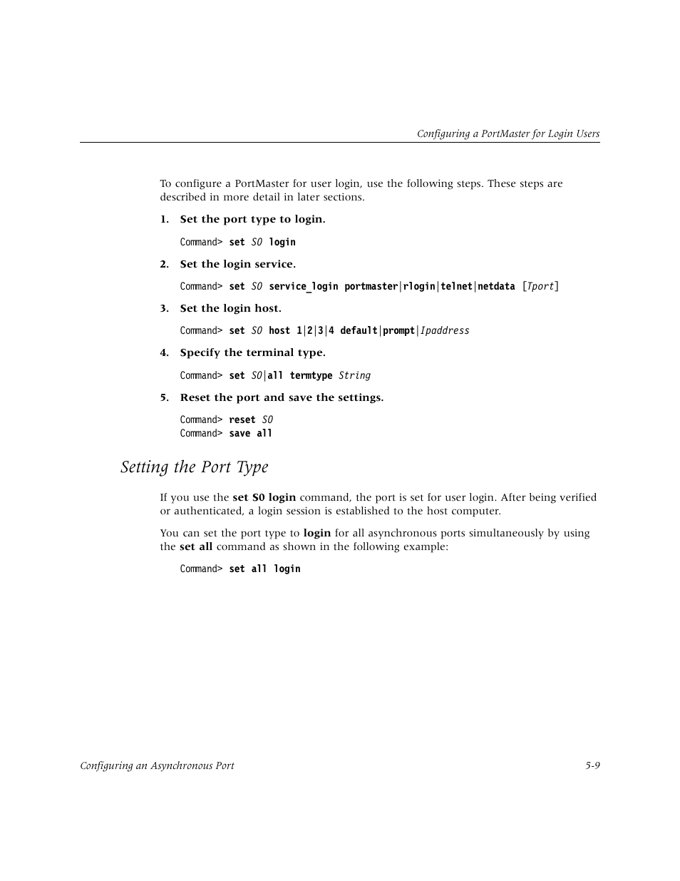 Setting the port type | Lucent Technologies PortMaster User Manual | Page 85 / 364