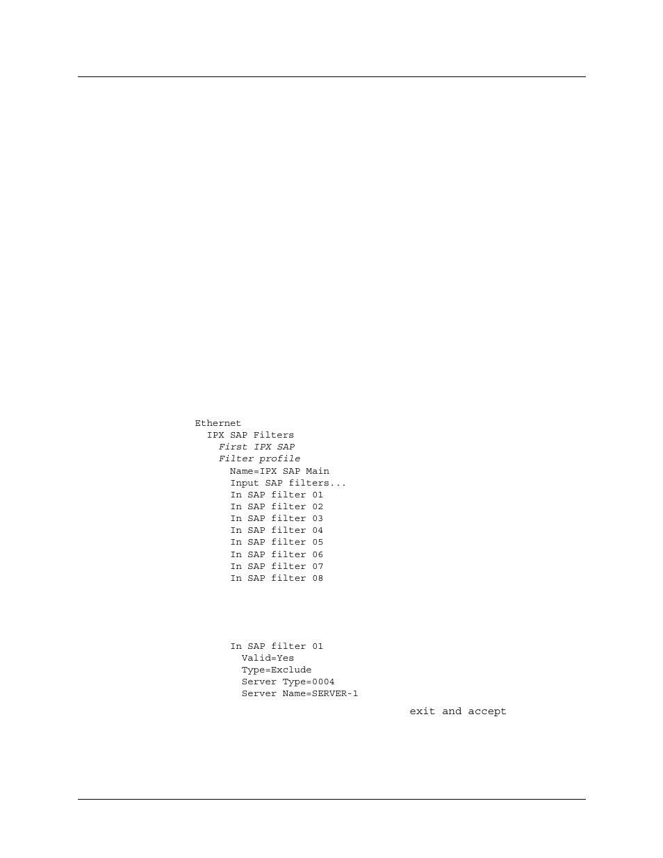 Applying ipx sap filters, Example of ipx sap filter configuration | Lucent Technologies 6000 User Manual | Page 510 / 586