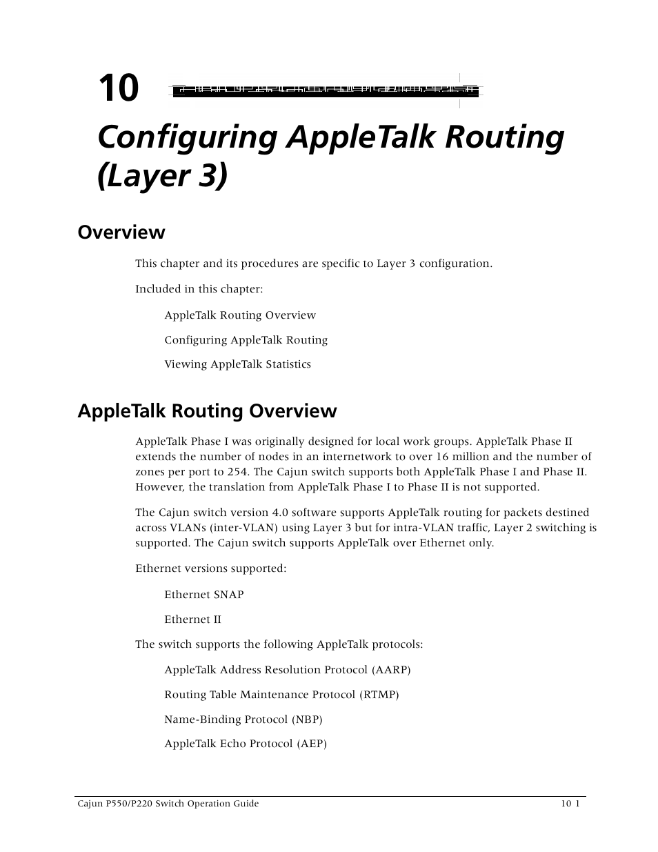 Configuring appletalk routing (layer 3), Appletalk routing overview, Overview -1 appletalk routing overview -1 | Overview | Lucent Technologies P550 User Manual | Page 199 / 335