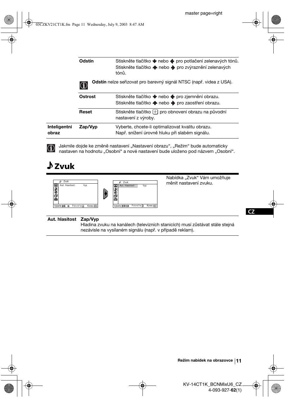 Zvuk | Sony KV-21CT1K  RU User Manual | Page 47 / 128