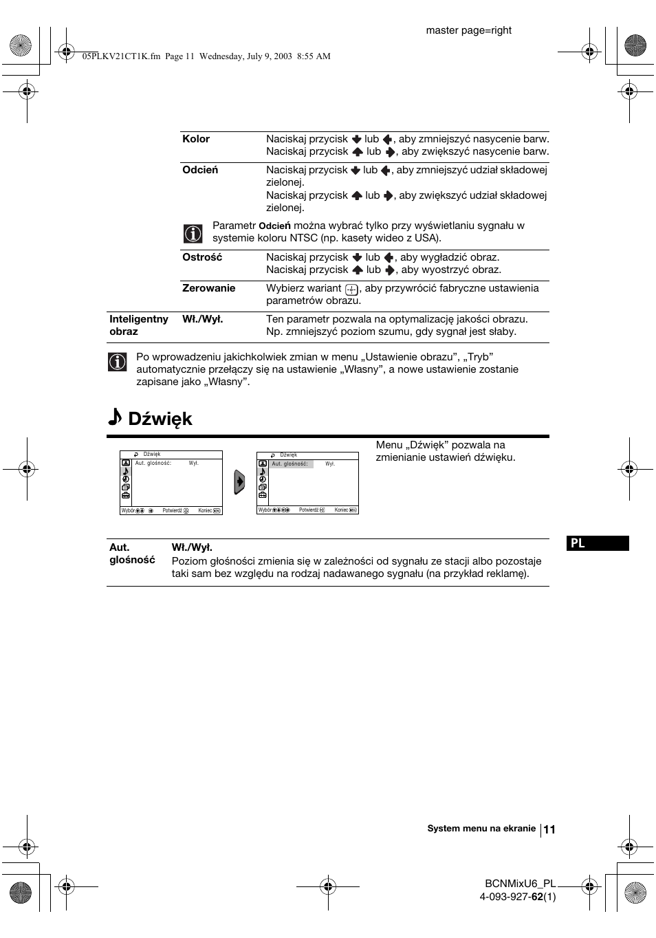 Dźwięk | Sony KV-21CT1K  RU User Manual | Page 83 / 128