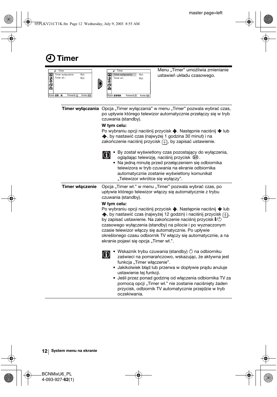 Timer | Sony KV-21CT1K  RU User Manual | Page 84 / 128