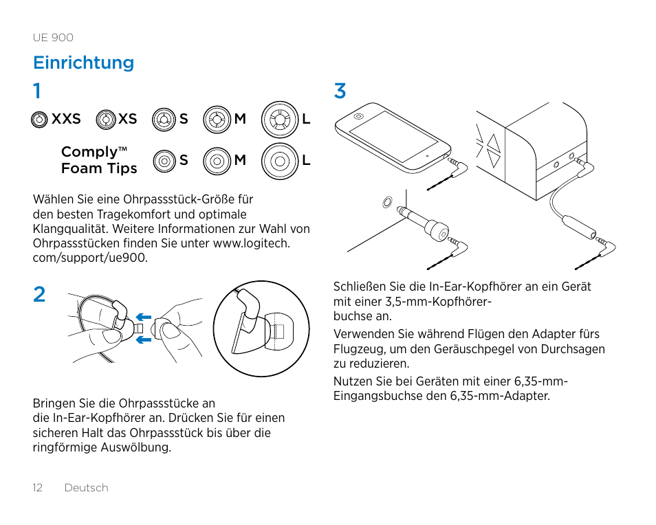 Einrichtung | Logitech UE900 User Manual | Page 12 / 72