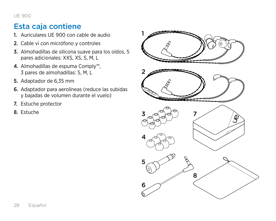 Esta caja contiene | Logitech UE900 User Manual | Page 28 / 72