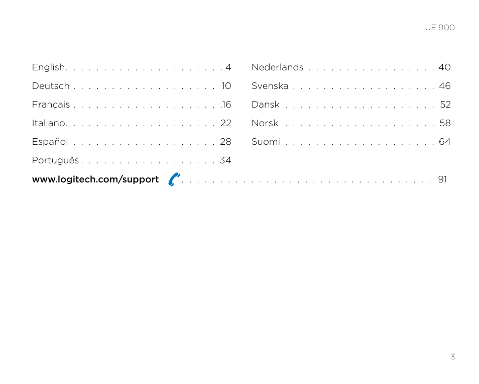 Logitech UE900 User Manual | Page 3 / 72
