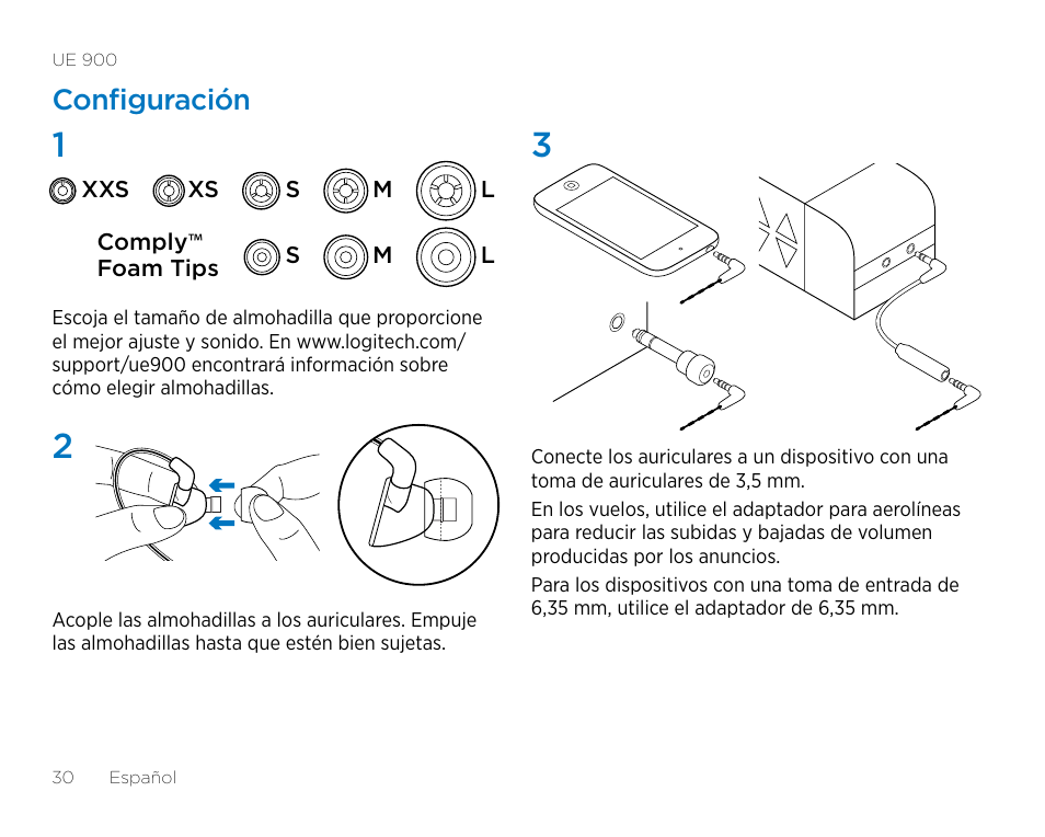 Configuración | Logitech UE900 User Manual | Page 30 / 72