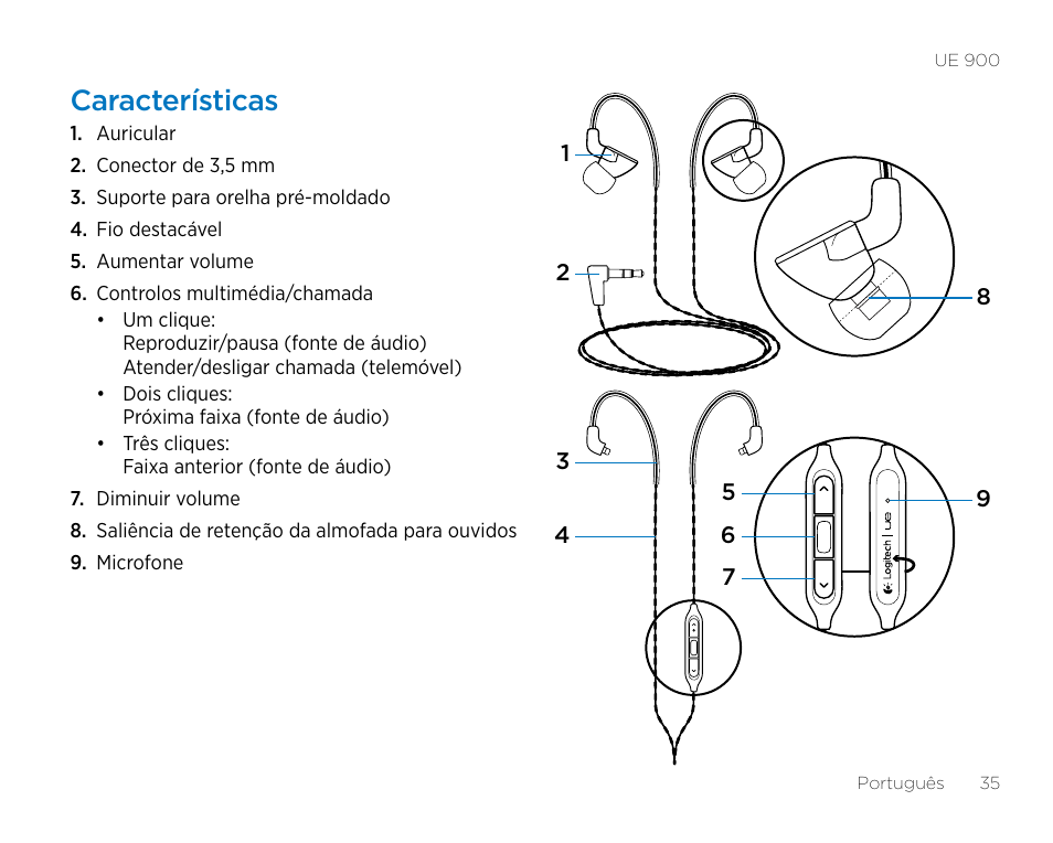 Características | Logitech UE900 User Manual | Page 35 / 72