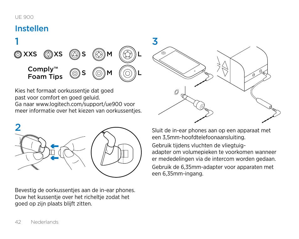 Instellen | Logitech UE900 User Manual | Page 42 / 72