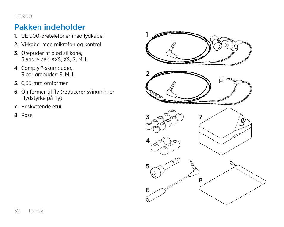 Pakken indeholder | Logitech UE900 User Manual | Page 52 / 72