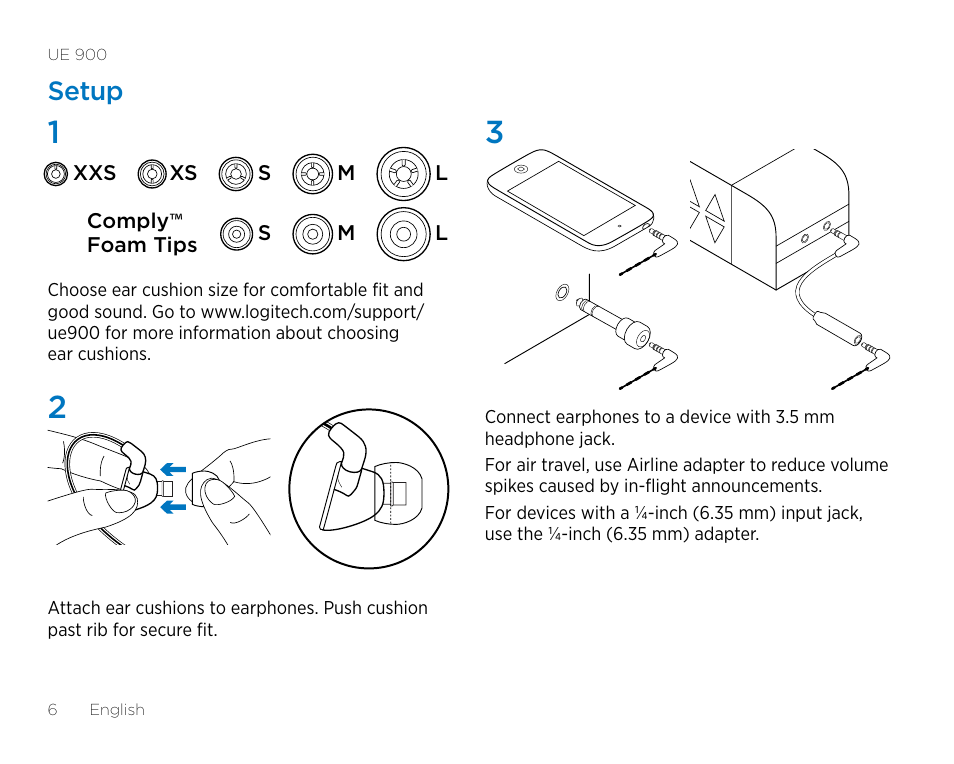 Setup | Logitech UE900 User Manual | Page 6 / 72