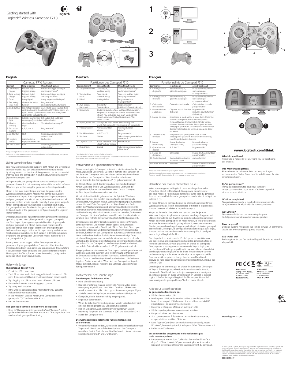 Logitech F710 User Manual | 2 pages