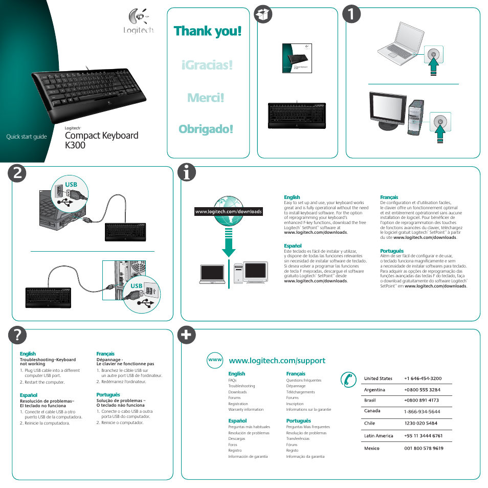 Logitech Compact Keyboard K300 User Manual | 2 pages