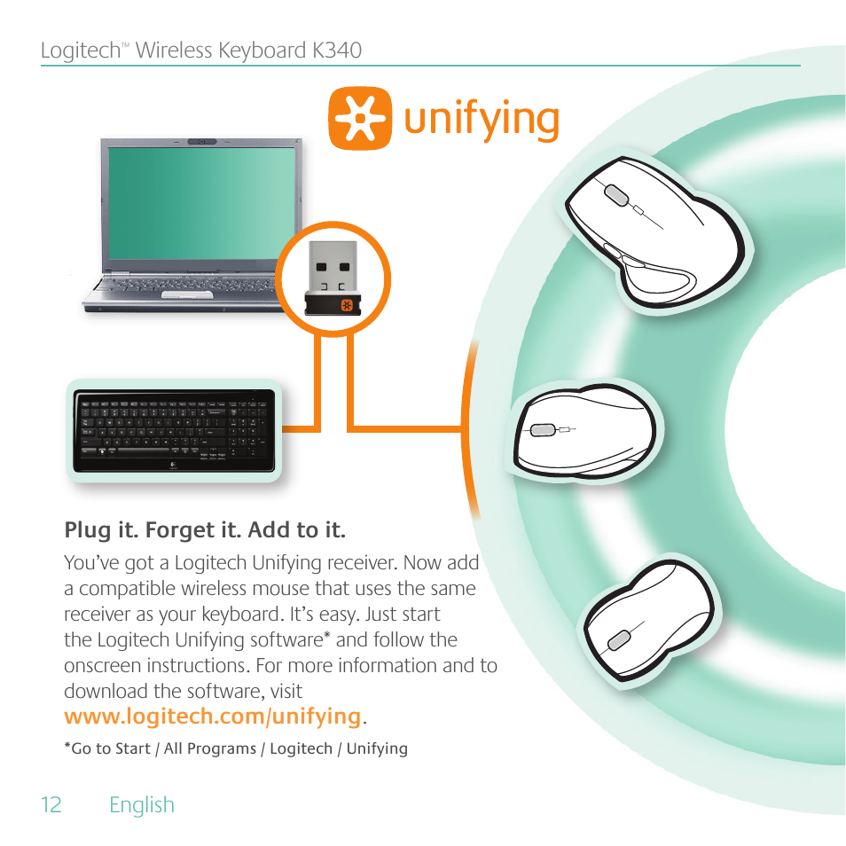 Logitech Wireless Keyboard K340 User Manual | Page 12 / 34