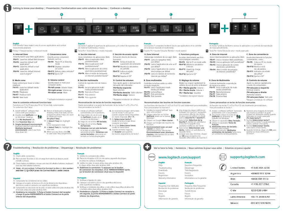 Español, Portugués, Français | Www.logitech.com/support, English, Su pportàlog itech.com | Logitech Cordless Desktop EX User Manual | Page 2 / 2