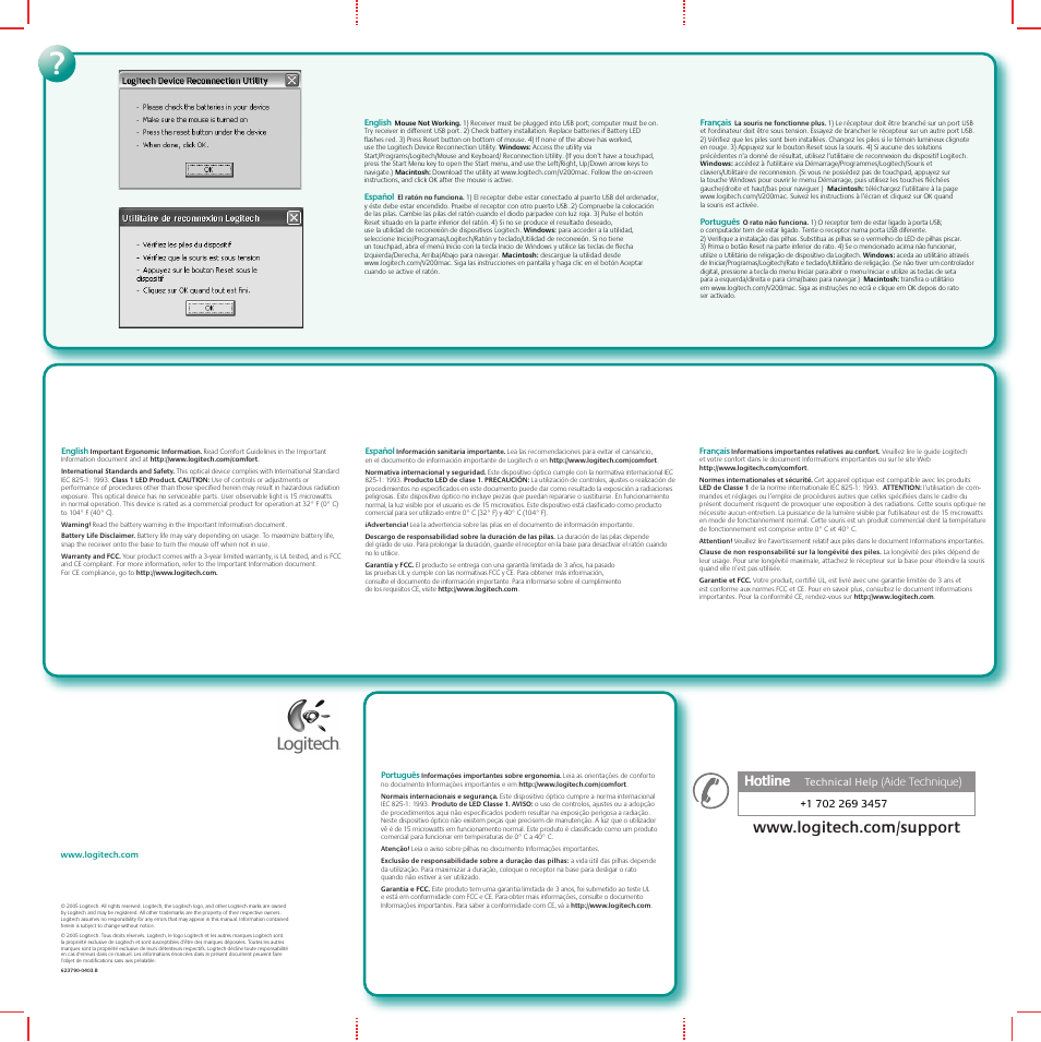 Hotline, Aide technique) | Logitech Cordless Notebook Mouse V200 User Manual | Page 2 / 2