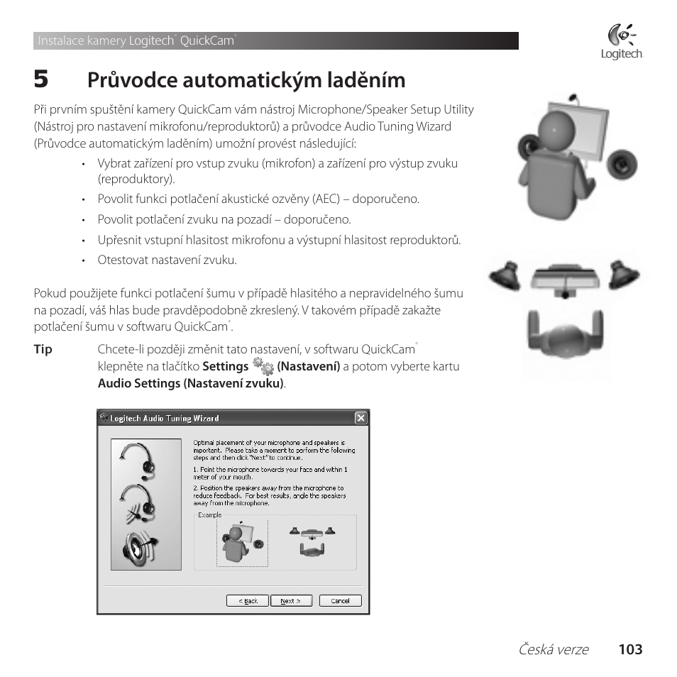 Průvodce automatickým laděním | Logitech QuickCam Communicate Deluxe V-UBE43 User Manual | Page 103 / 116