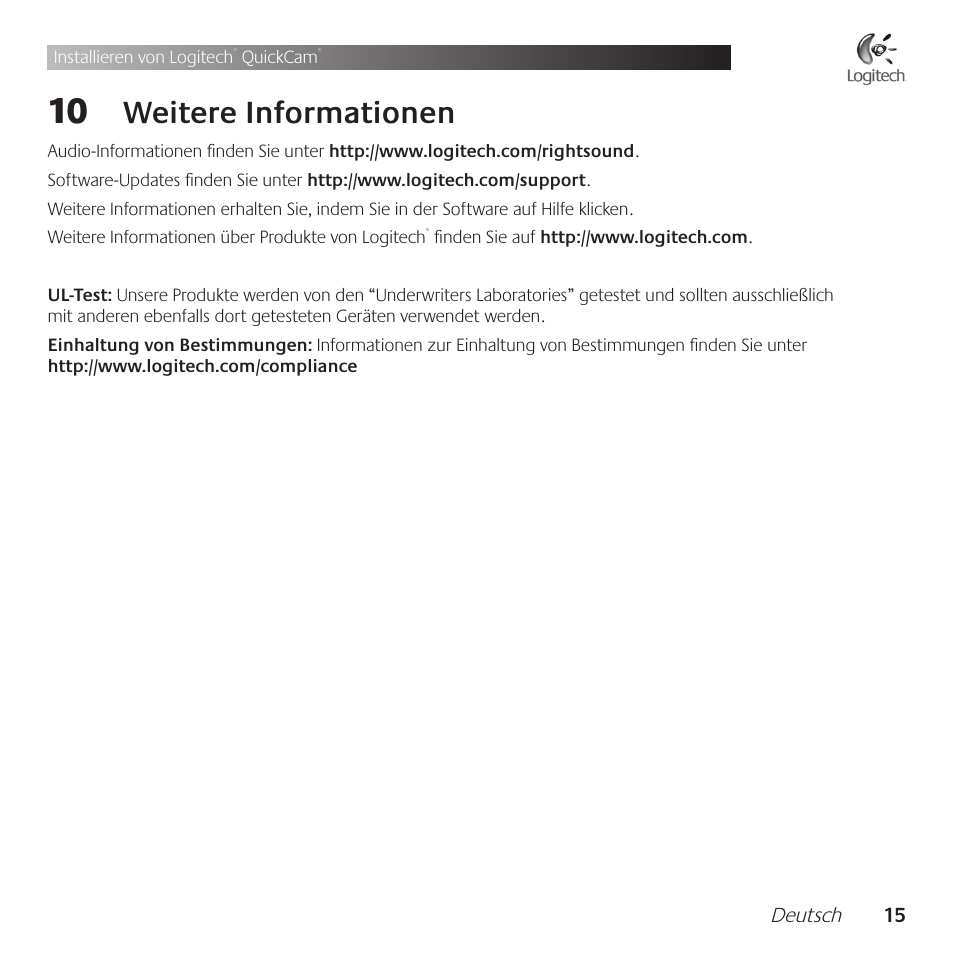 Weitere .informationen | Logitech QuickCam Communicate Deluxe V-UBE43 User Manual | Page 15 / 116