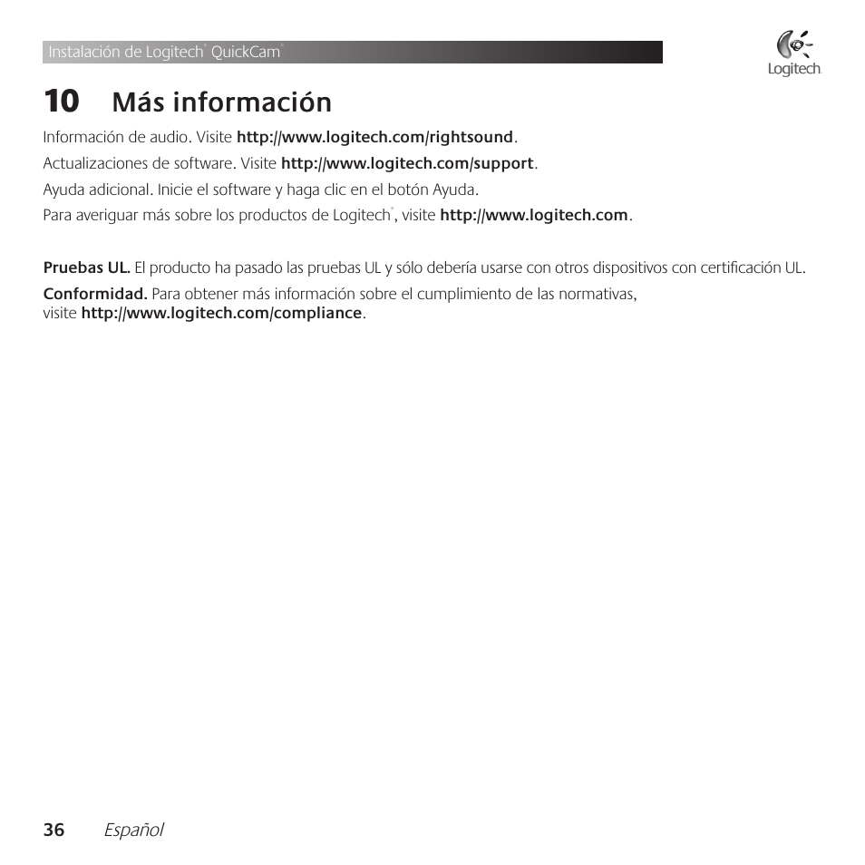 Más .información | Logitech QuickCam Communicate Deluxe V-UBE43 User Manual | Page 36 / 116