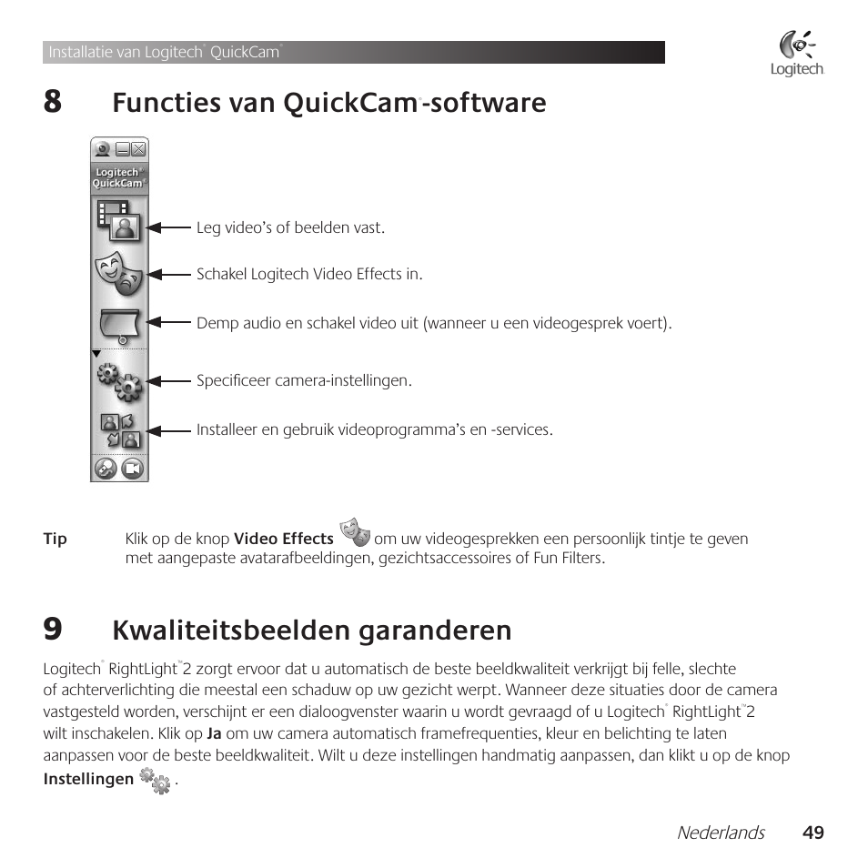 Functies .van .quickcam, Software, Kwaliteitsbeelden .garanderen | Logitech QuickCam Communicate Deluxe V-UBE43 User Manual | Page 49 / 116