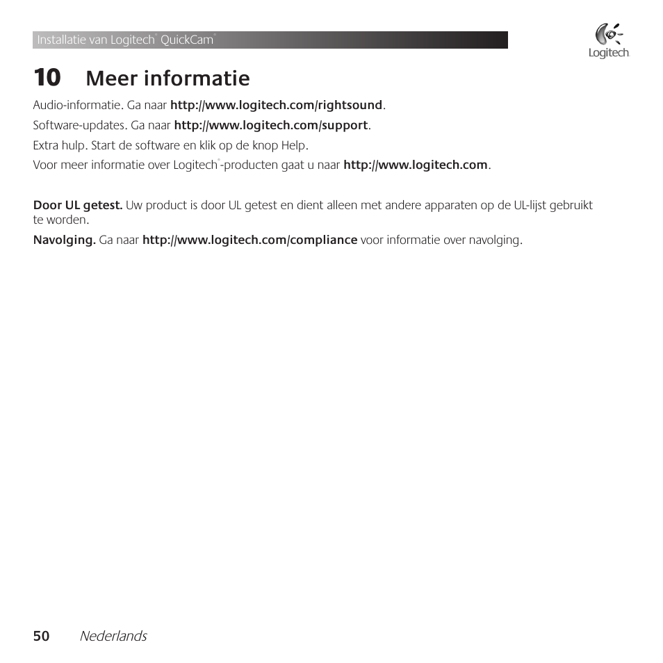 Meer .informatie | Logitech QuickCam Communicate Deluxe V-UBE43 User Manual | Page 50 / 116