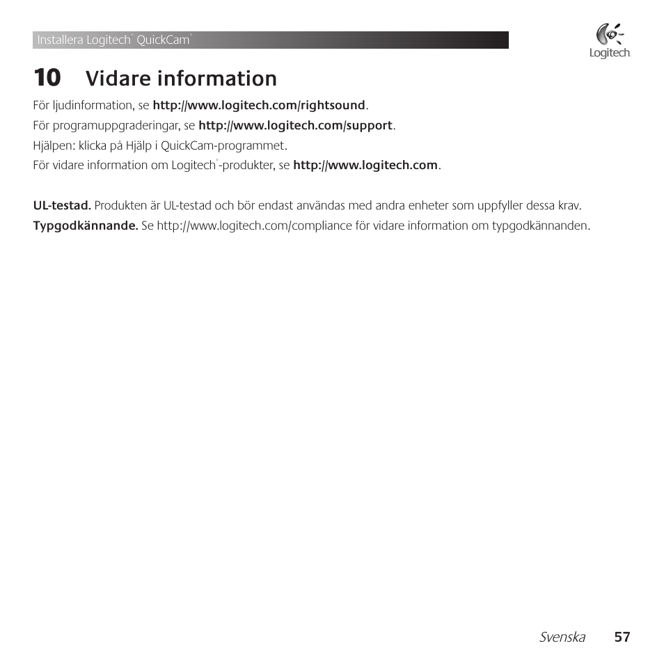Vidare .information | Logitech QuickCam Communicate Deluxe V-UBE43 User Manual | Page 57 / 116