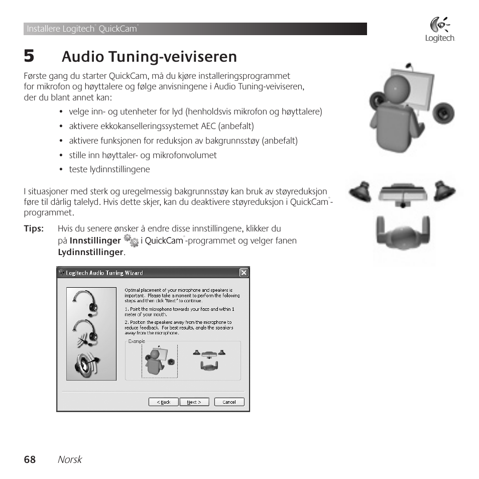 Audio .tuning-veiviseren | Logitech QuickCam Communicate Deluxe V-UBE43 User Manual | Page 68 / 116