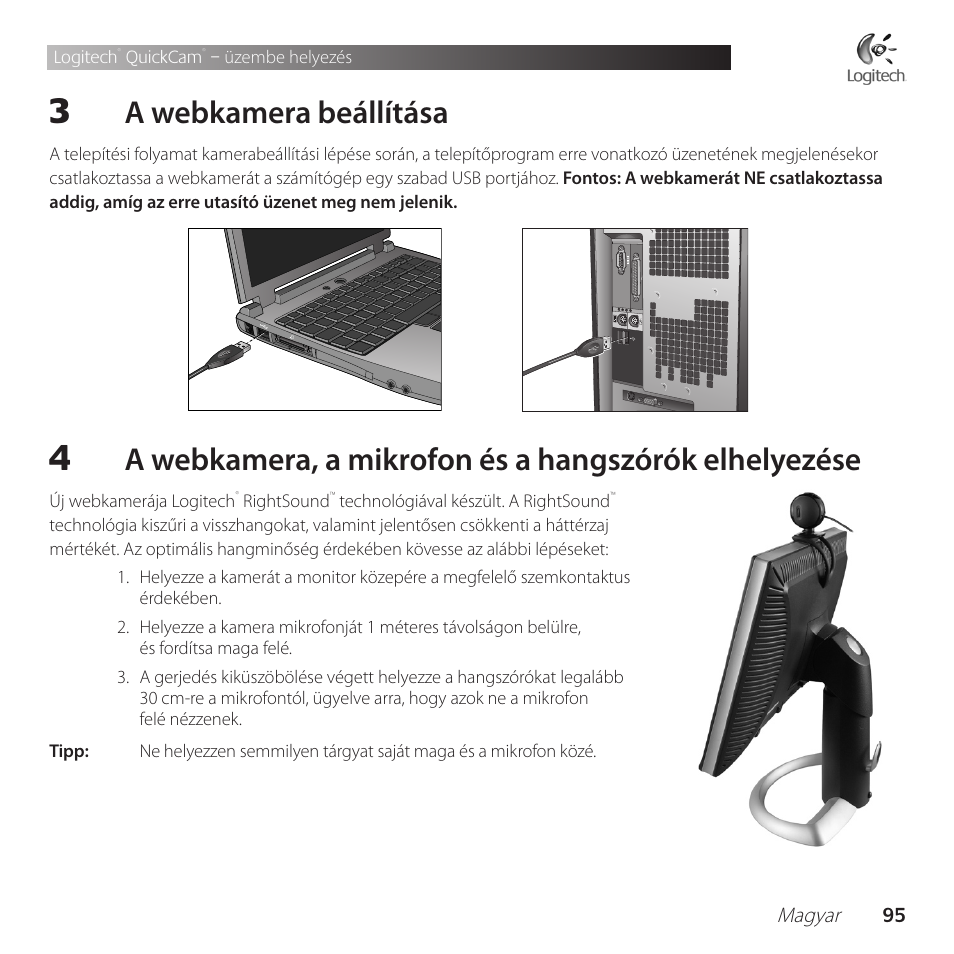 A webkamera beállítása | Logitech QuickCam Communicate Deluxe V-UBE43 User Manual | Page 95 / 116