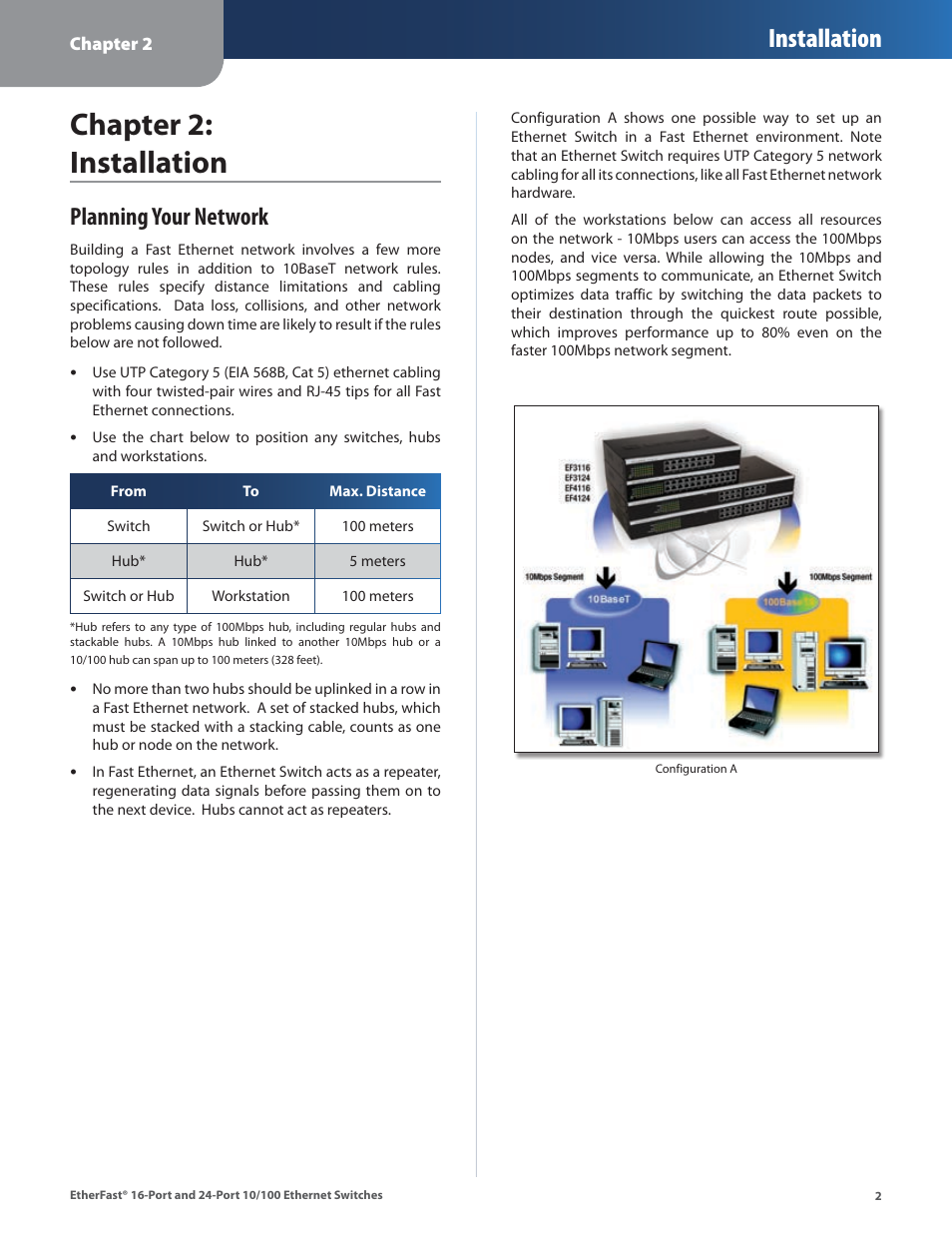 Chapter 2: installation, Planning your network, Installation | Linksys EF4124 User Manual | Page 5 / 29