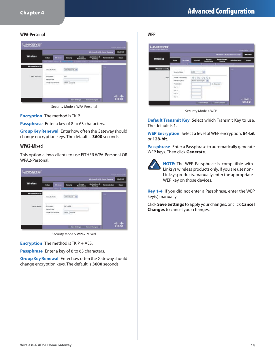 Advanced configuration | Linksys WAG200G User Manual | Page 15 / 39