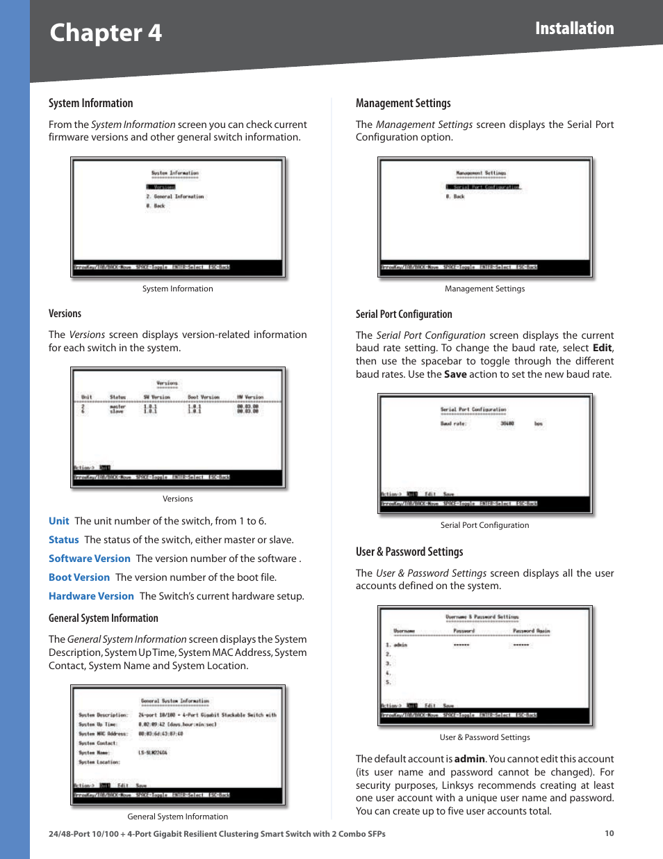 Chapter 4, Installation | Linksys SLM224G4S User Manual | Page 16 / 77