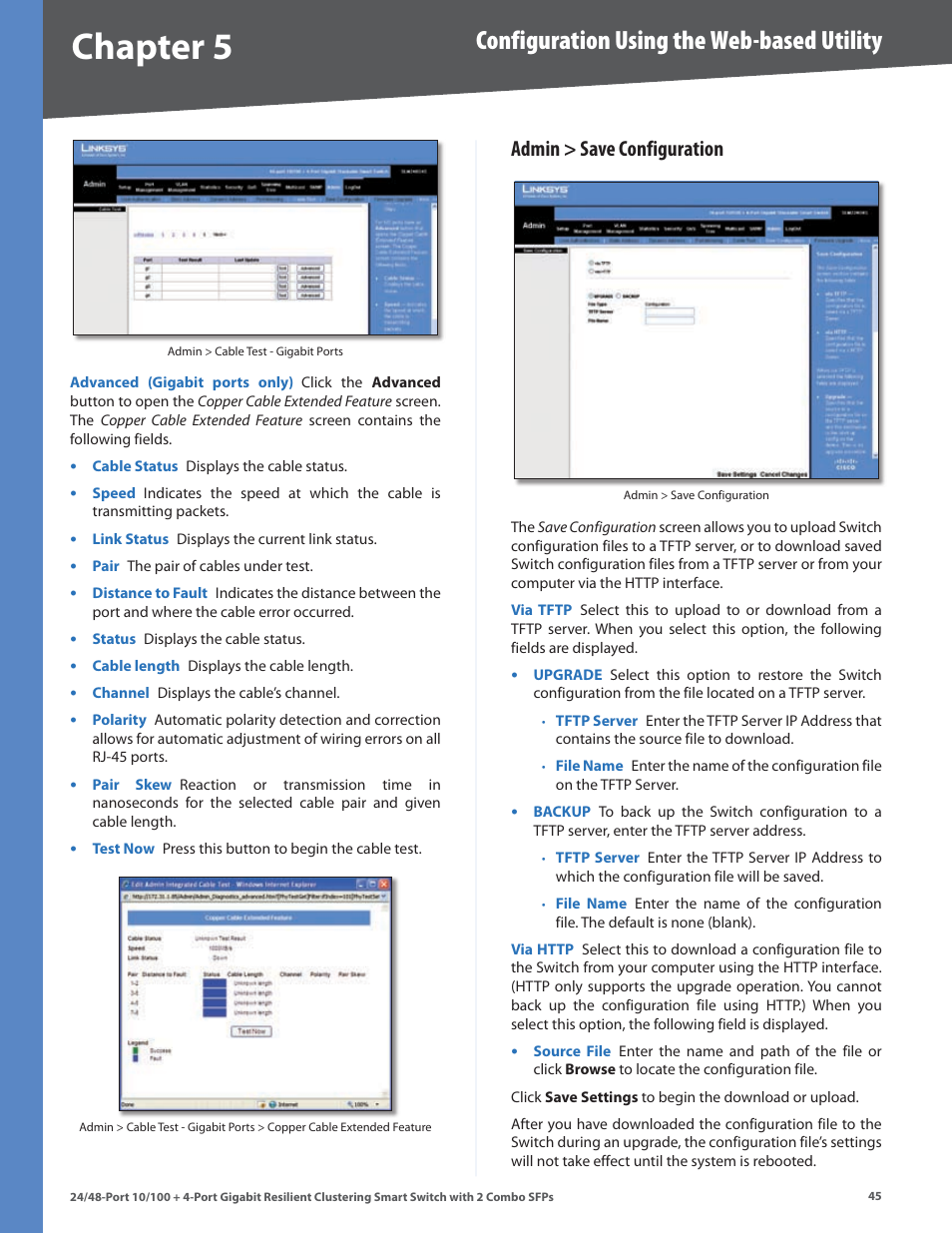 Admin > save configuration, Chapter, Configuration using the web-based utility | Linksys SLM224G4S User Manual | Page 51 / 77