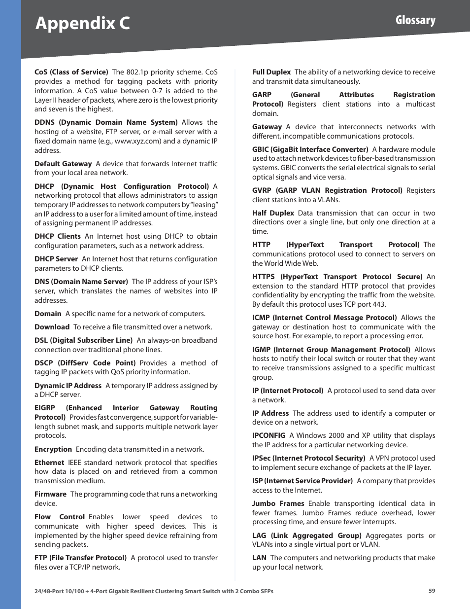 Appendix c, Glossary | Linksys SLM224G4S User Manual | Page 65 / 77