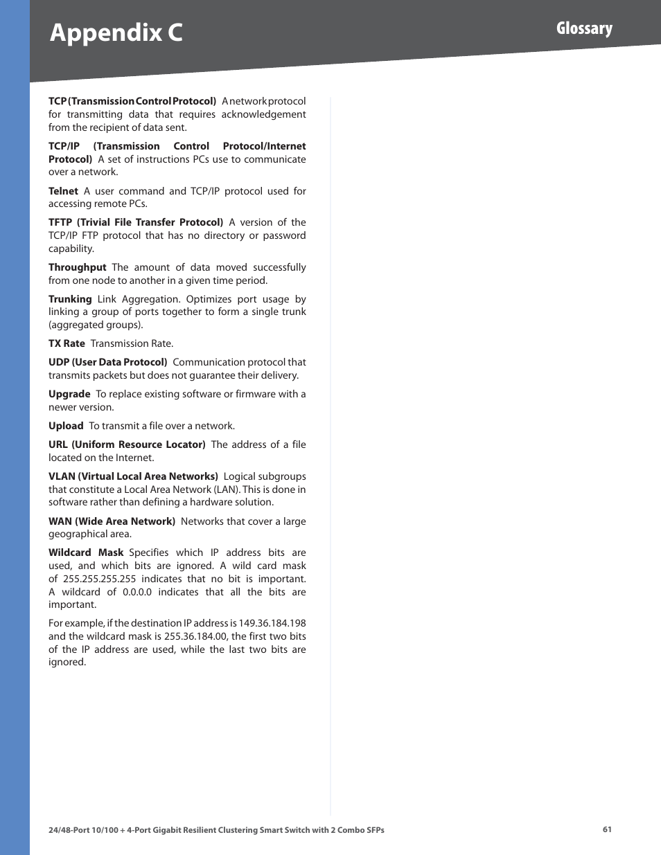 Appendix c, Glossary | Linksys SLM224G4S User Manual | Page 67 / 77