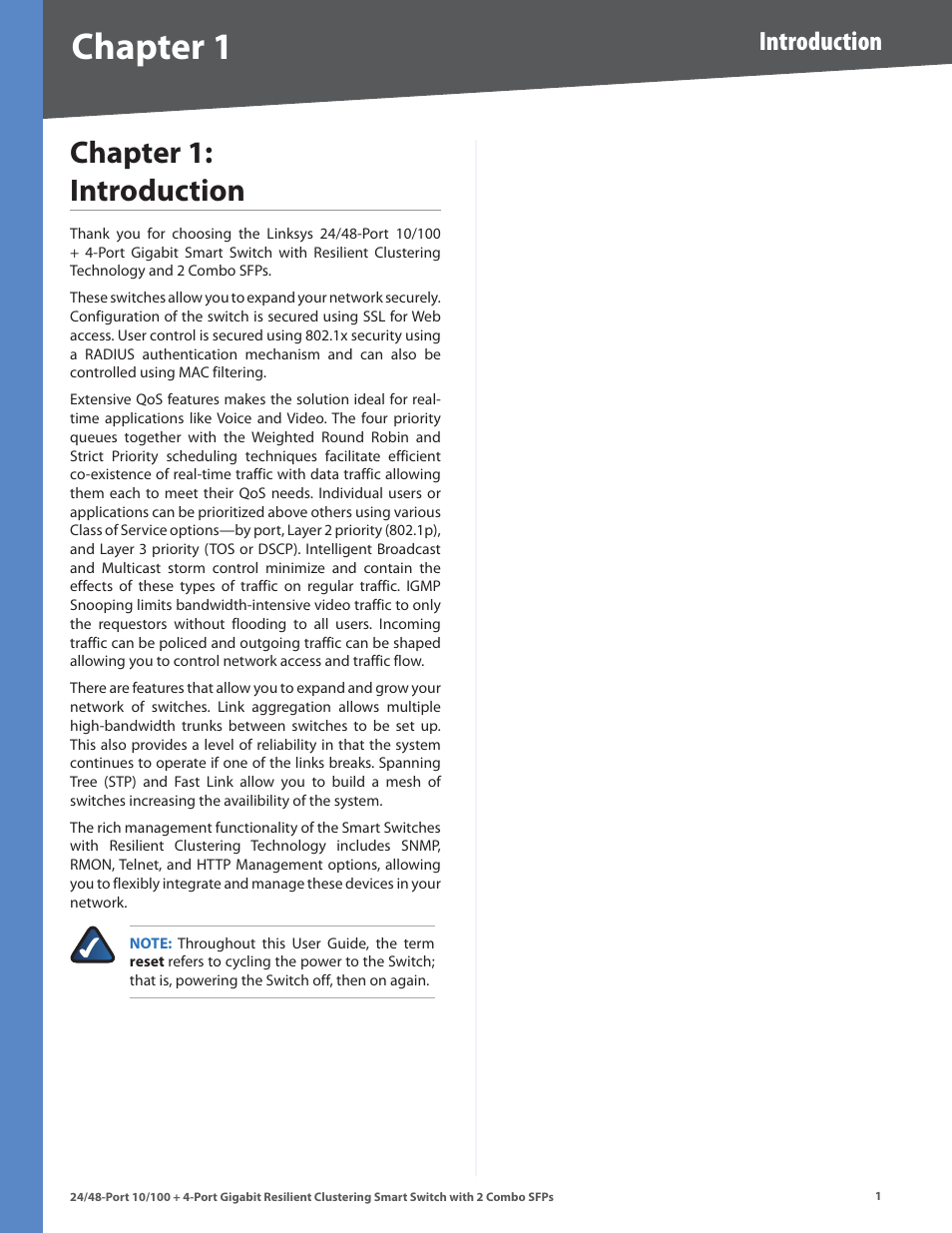 Chapter 1: introduction, Chapter 1, Introduction | Linksys SLM224G4S User Manual | Page 7 / 77